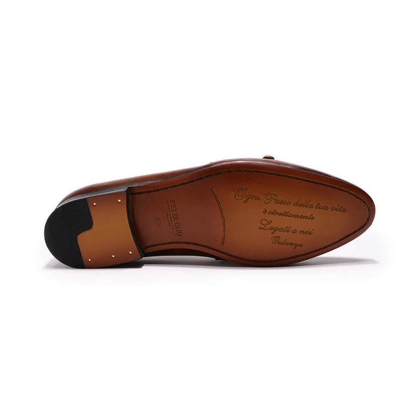 FELIX CHU Genuine Leather Mens Loafers Handmade Monk Strap Wedding Party Casual Dress Shoes Summer Autumn Footwear for Men