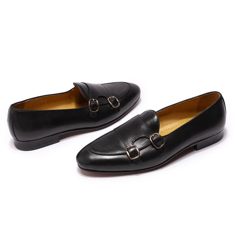 FELIX CHU Genuine Leather Mens Loafers Handmade Monk Strap Wedding Party Casual Dress Shoes Summer Autumn Footwear for Men