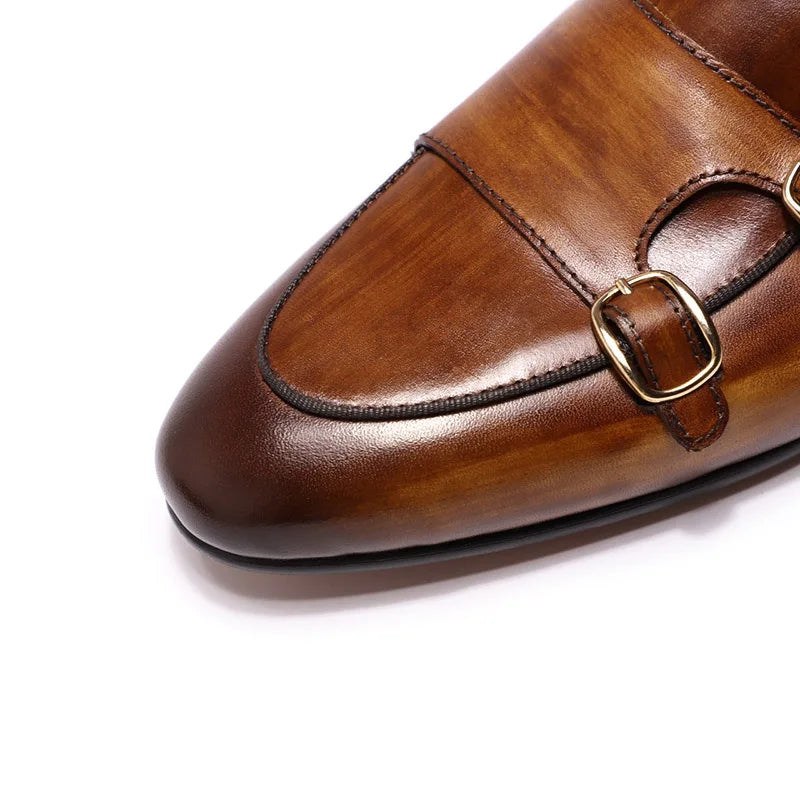 FELIX CHU Genuine Leather Mens Loafers Handmade Monk Strap Wedding Party Casual Dress Shoes Summer Autumn Footwear for Men