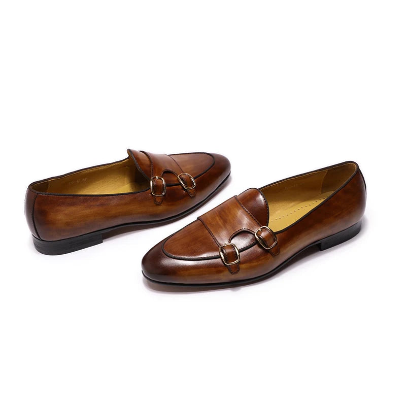 FELIX CHU Genuine Leather Mens Loafers Handmade Monk Strap Wedding Party Casual Dress Shoes Summer Autumn Footwear for Men