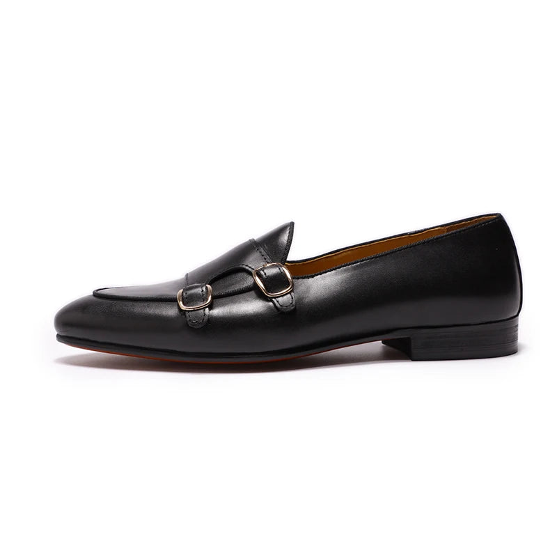 FELIX CHU Genuine Leather Mens Loafers Handmade Monk Strap Wedding Party Casual Dress Shoes Summer Autumn Footwear for Men
