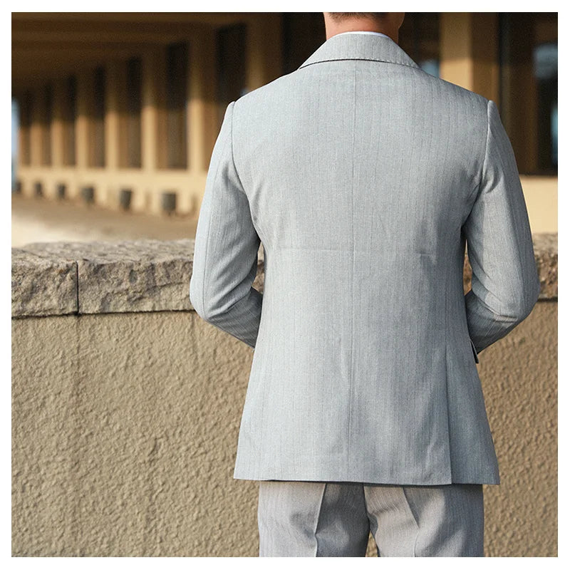 Stripe Suit Men Versatile Fashion Gentleman's Double Breasted Italian Lapel Coat Formal Wedding Groom Business Men Tuxedo Suit