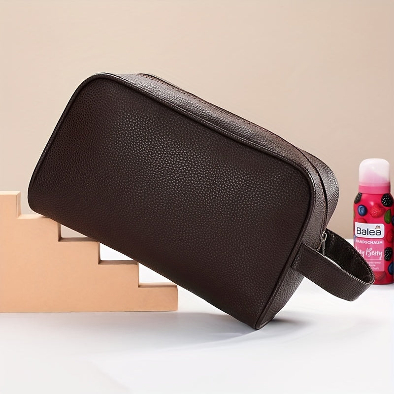 Synthetic Leather Toiletry Bag Washing Shower Makeup Organizer Retro Wristlet Handbag Portable Cosmetic Case