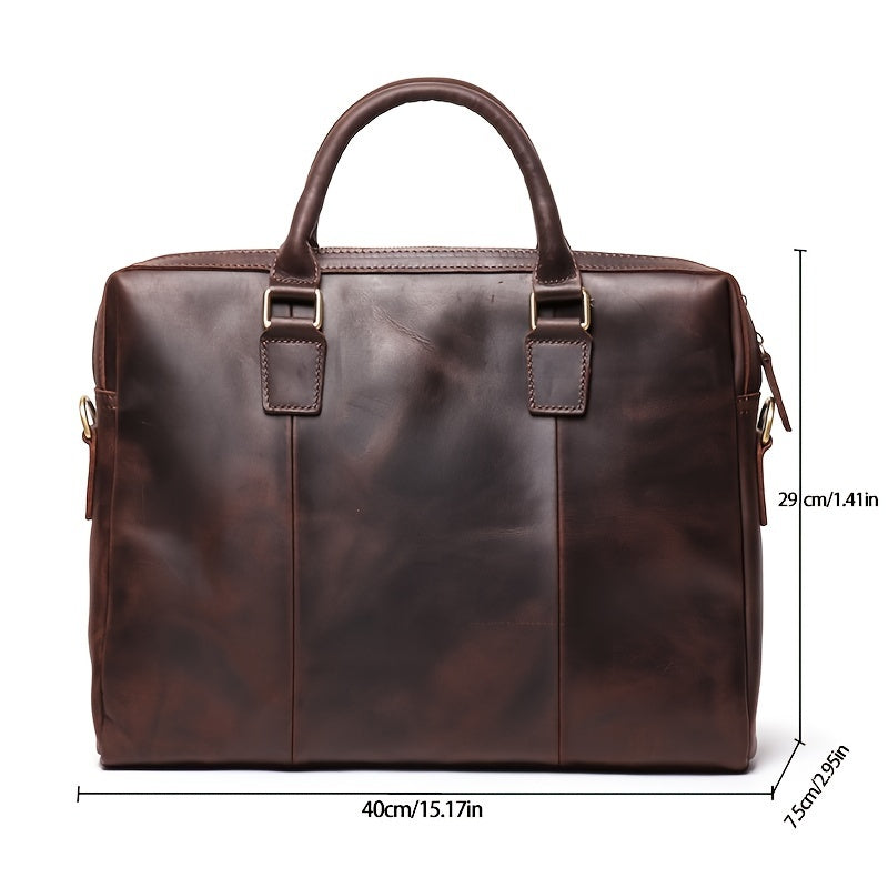 Men's Vintage New Leather Handbag, Large Capacity Computer Bag, Top Layer Cowhide Shoulder Bag, Business Briefcase, Ideal choice for Gifts