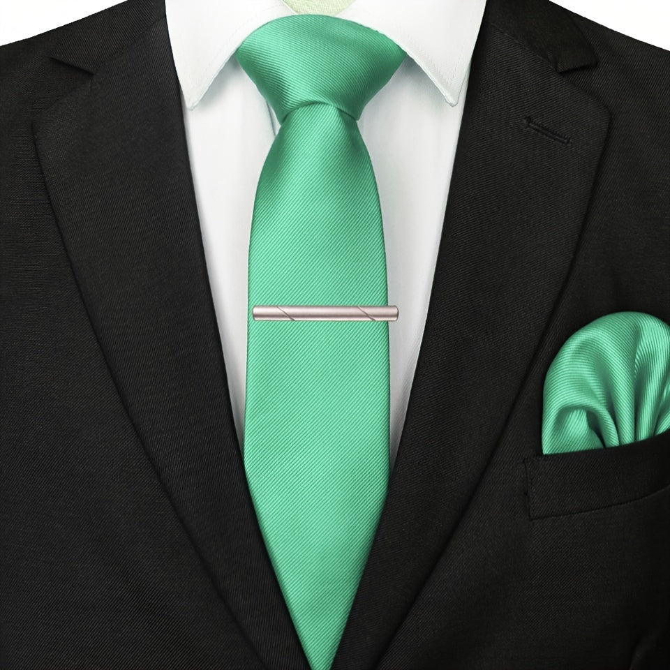 3pcs Ties & Tie Cips & Handkerchief, Suitable For Weddings Groomsmen Business Dances Parties, ideal choice for gifts