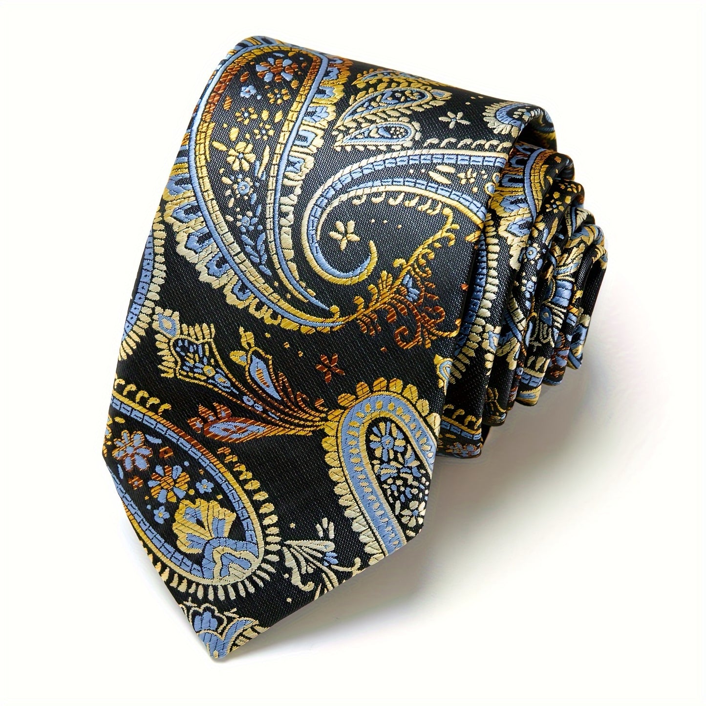 IN BLACK Men's Tie, Paisley Floral Necktie for Wedding Workplace