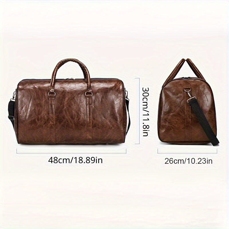 Large Capacity Faux Leather Duffel Bag - Multi-Functional Sports & Fitness Carry-On, Business & Leisure Travel Luggage with Shoulder Strap, Dark Brown - Sturdy & Water-Resistant
