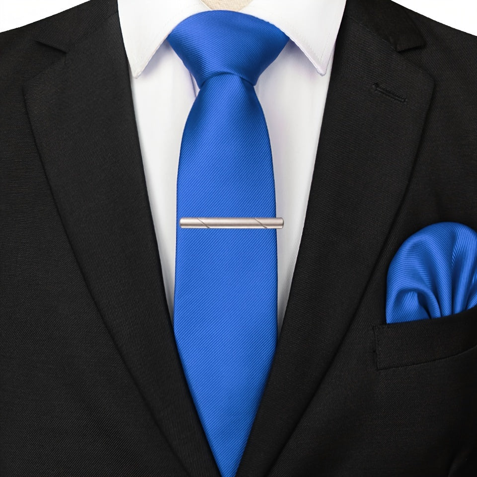 3pcs Ties & Tie Cips & Handkerchief, Suitable For Weddings Groomsmen Business Dances Parties, ideal choice for gifts
