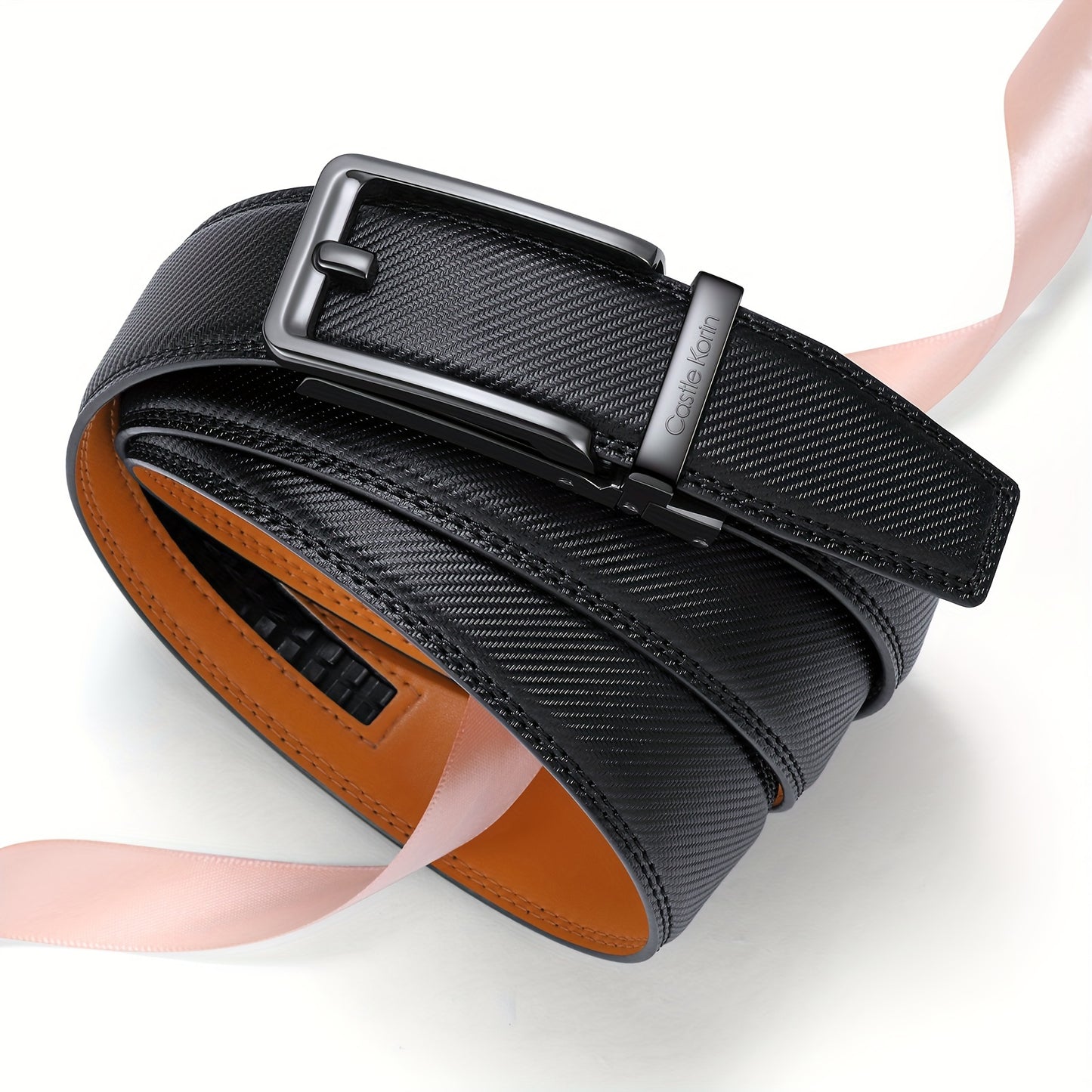 Men's Genuine Leather Belt With Comfortable Adjustable Ratchet Buckle, Perfect For Oxford Formal And Casual Jeans (35mm)