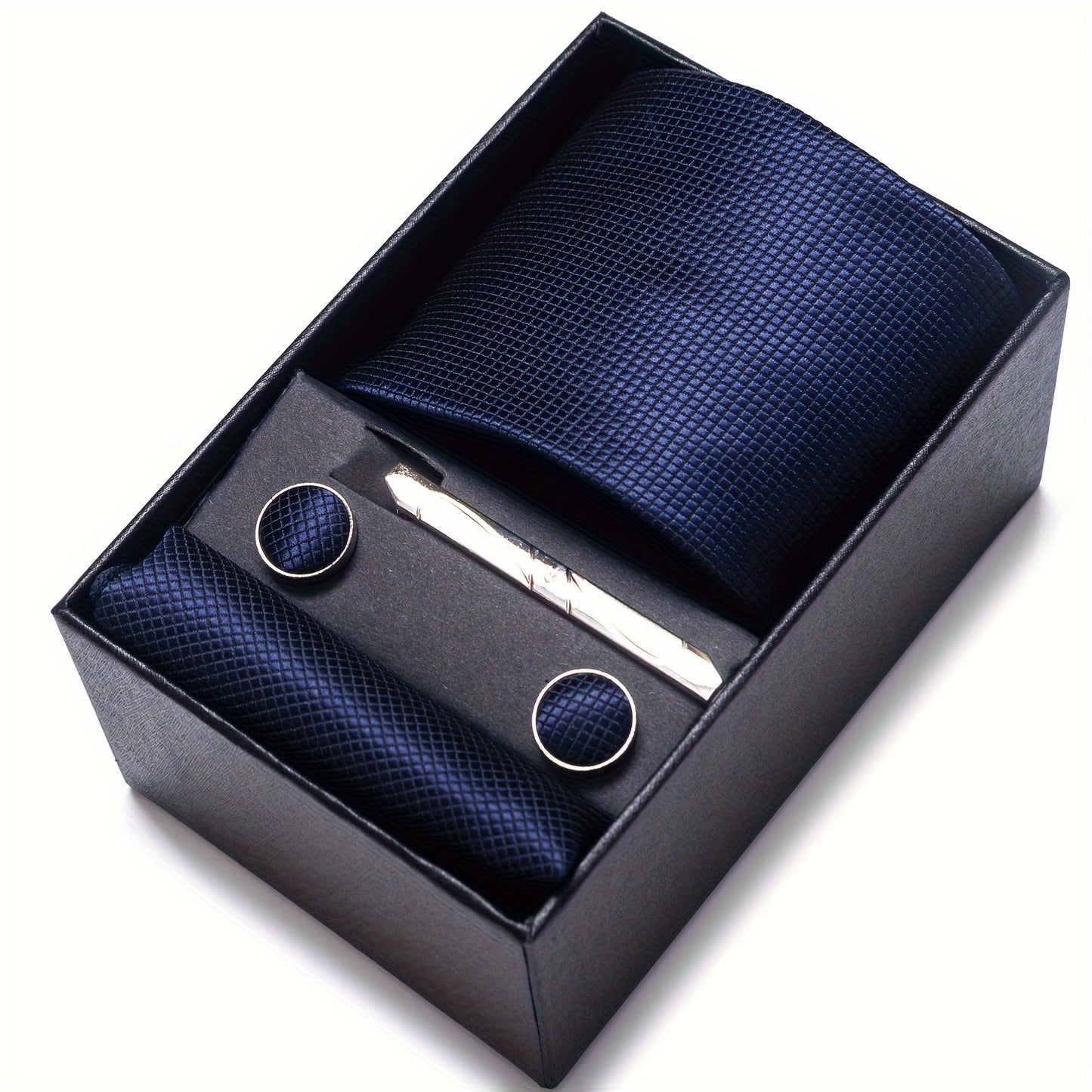 Men's Elegant Tie Set in Burgundy - 7.5cm Woven Polyester Necktie with Matching Pocket Square & Cufflinks, Perfect for Weddings & Formal Occasions - Stylish Gift Box Included, PASSABIN