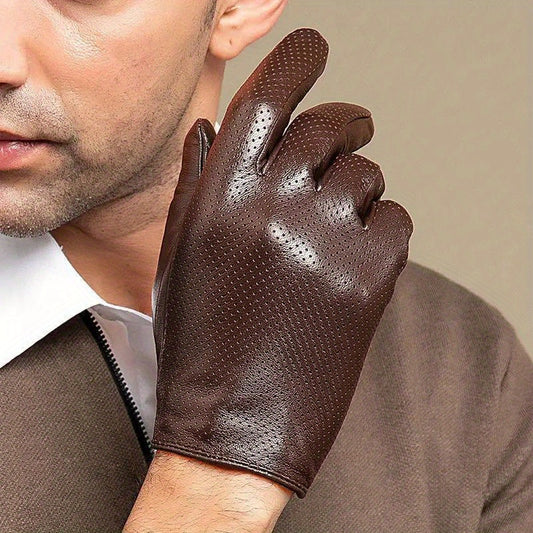 Breathable Hollowed Out Leather Gloves For Men , Head Layer Sheepskin Guantes For Driving And Riding