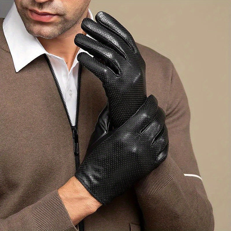 Breathable Hollowed Out Leather Gloves For Men , Head Layer Sheepskin Guantes For Driving And Riding