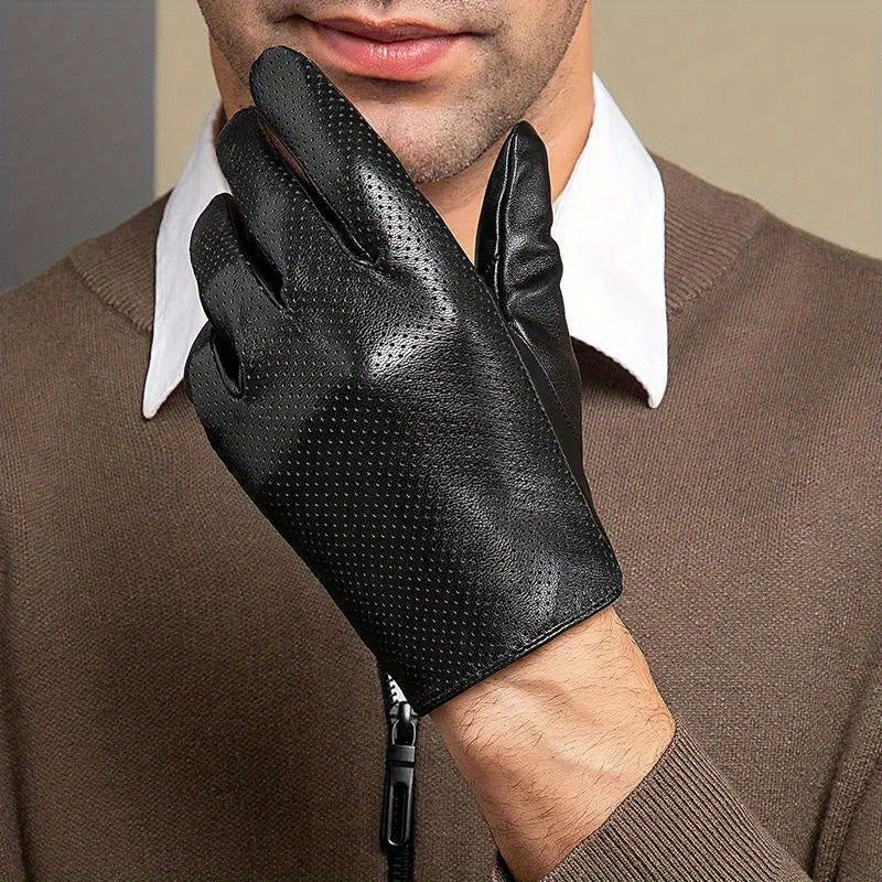 Breathable Hollowed Out Leather Gloves For Men , Head Layer Sheepskin Guantes For Driving And Riding