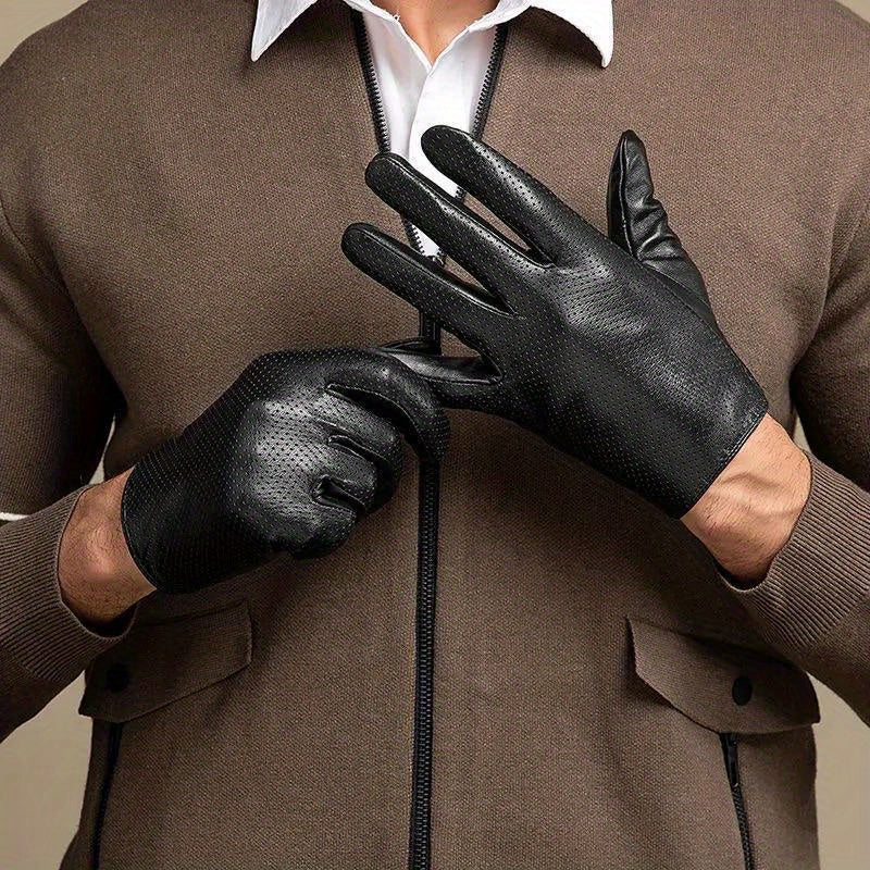 Breathable Hollowed Out Leather Gloves For Men , Head Layer Sheepskin Guantes For Driving And Riding