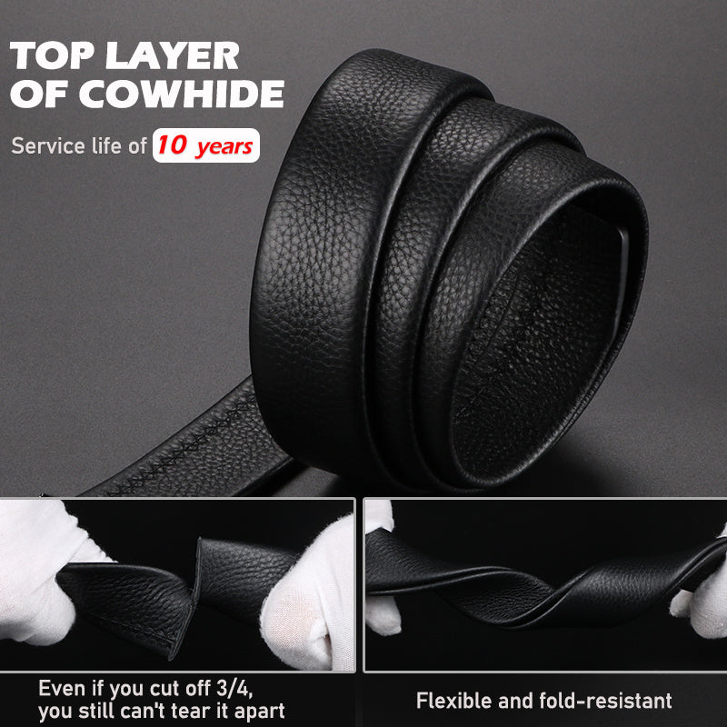 Premium Top Layer Cowhide Men's Belt - Soft, Durable & Stylish with Automatic Buckle for Business Wear