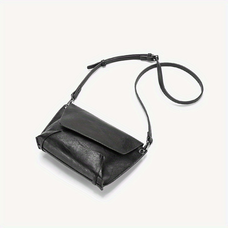 Elegant Black Faux Leather Crossbody Bag for Women - Chic Sling Shoulder Purse with Adjustable Strap, Zip Closure