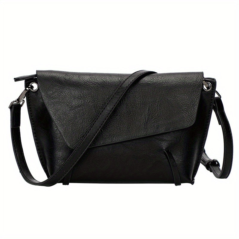 Elegant Black Faux Leather Crossbody Bag for Women - Chic Sling Shoulder Purse with Adjustable Strap, Zip Closure