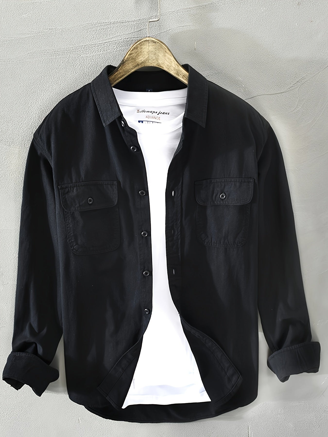 Men's Casual 100% Cotton Button-Down Shirt with Front Pockets - Long Sleeve Solid Color Square Collar Non-Stretch Woven Top for Daily Wear and Weekend Casual, Spring/Fall Collection