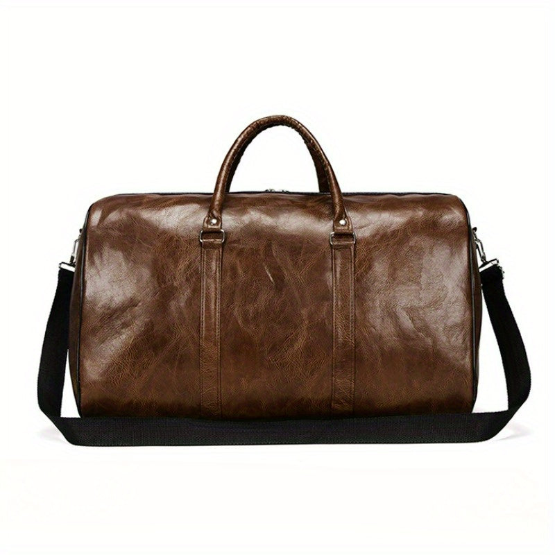 Large Capacity Faux Leather Duffel Bag - Multi-Functional Sports & Fitness Carry-On, Business & Leisure Travel Luggage with Shoulder Strap, Dark Brown - Sturdy & Water-Resistant