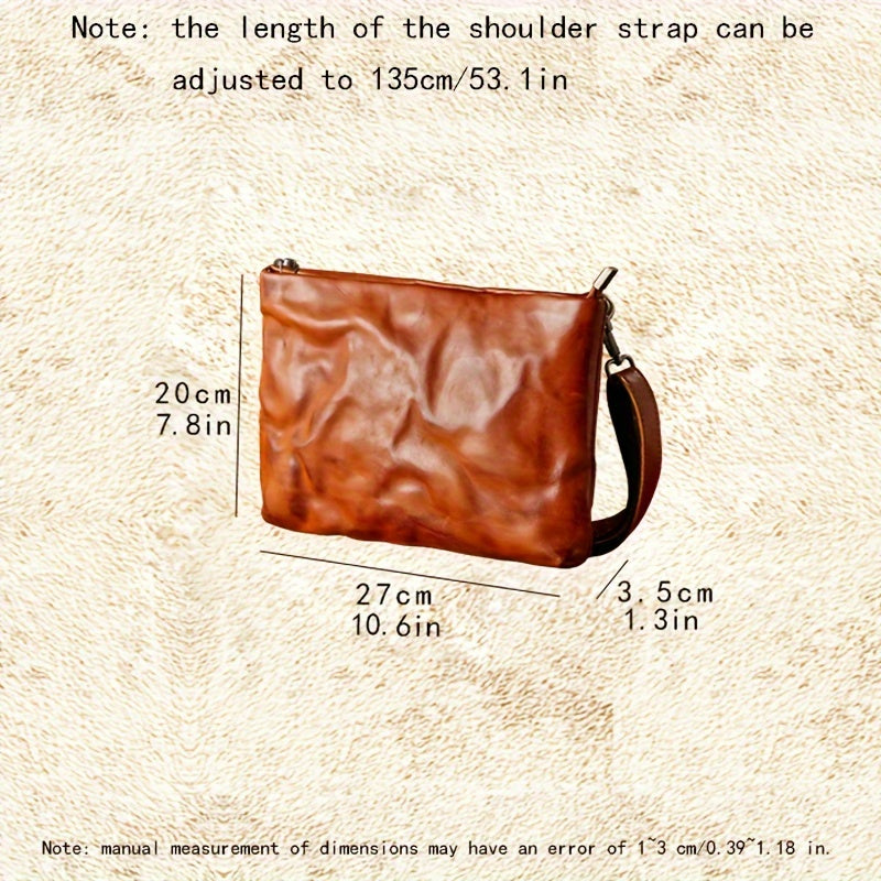 Tanned Pleated Texture Stylish Handbag For Men, Genuine Leather Top Layer Cowhide Business Clutch Bag, Ideal Gifts