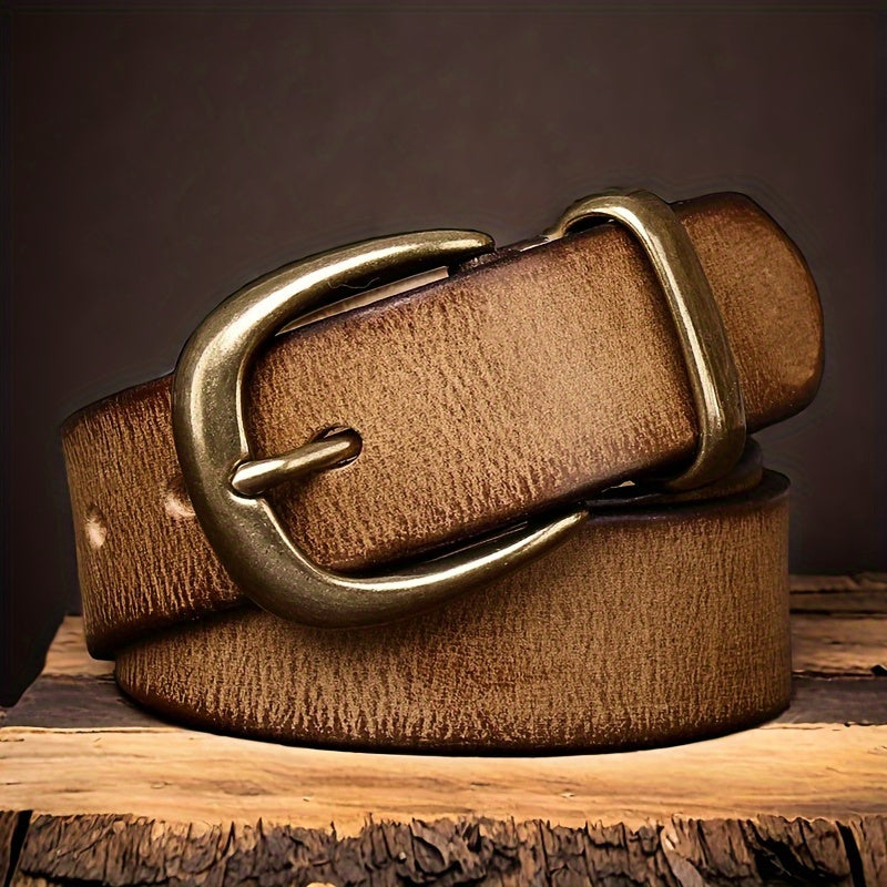 Fashionable Cowhide Belt, Golden Buckle, Classic Design, Retro, For Men Daily Life Leisure Time Party Festival Work Business Formal Occasions Jeans Pants