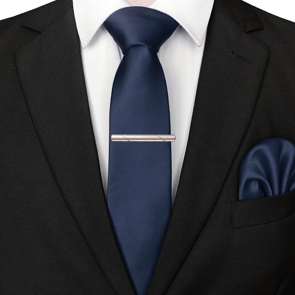 3pcs Ties & Tie Cips & Handkerchief, Suitable For Weddings Groomsmen Business Dances Parties, ideal choice for gifts