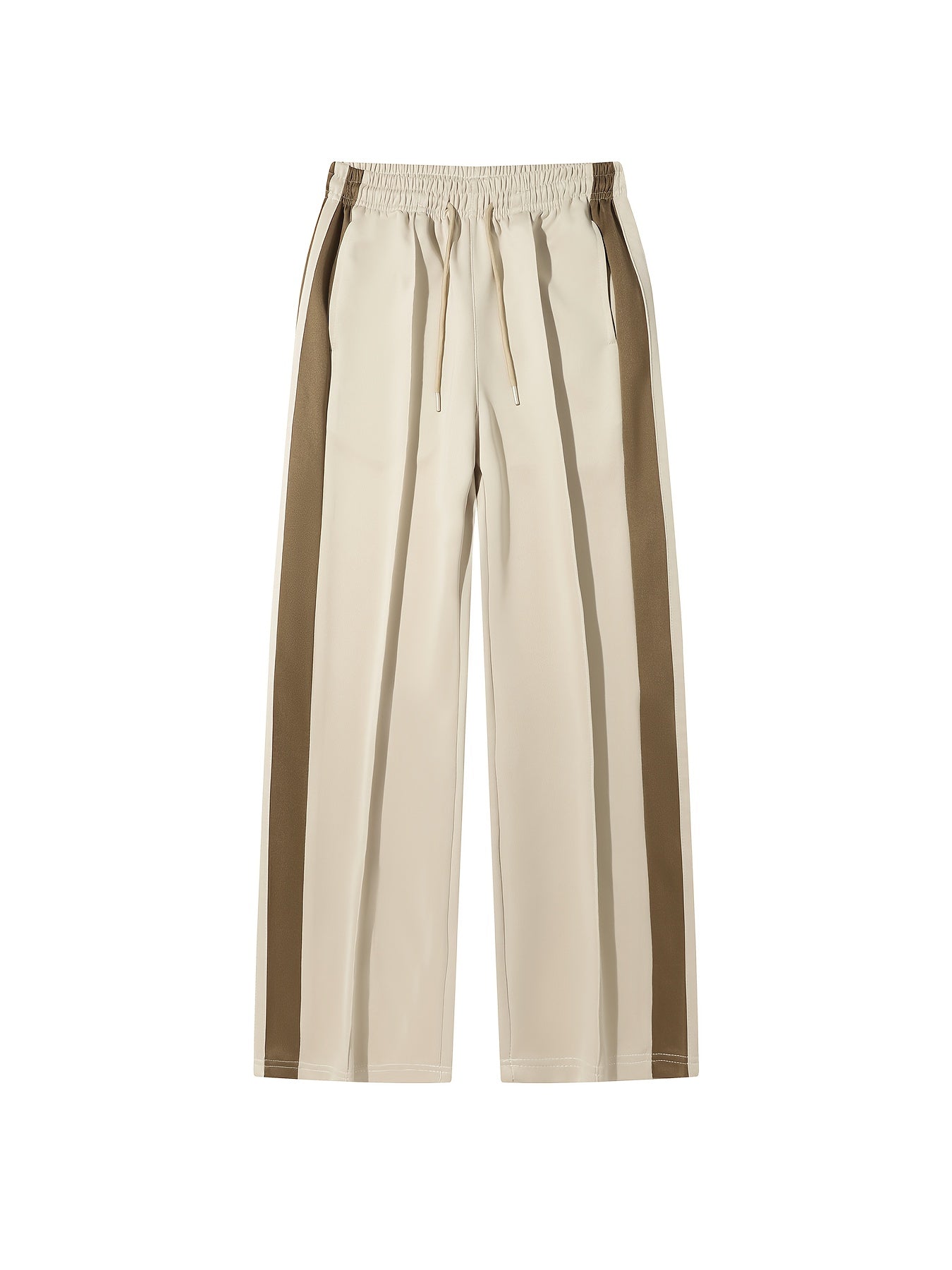 Colorblock Drawstring Pants For Men, Stylish Casual Wide Leg Trousers For Males
