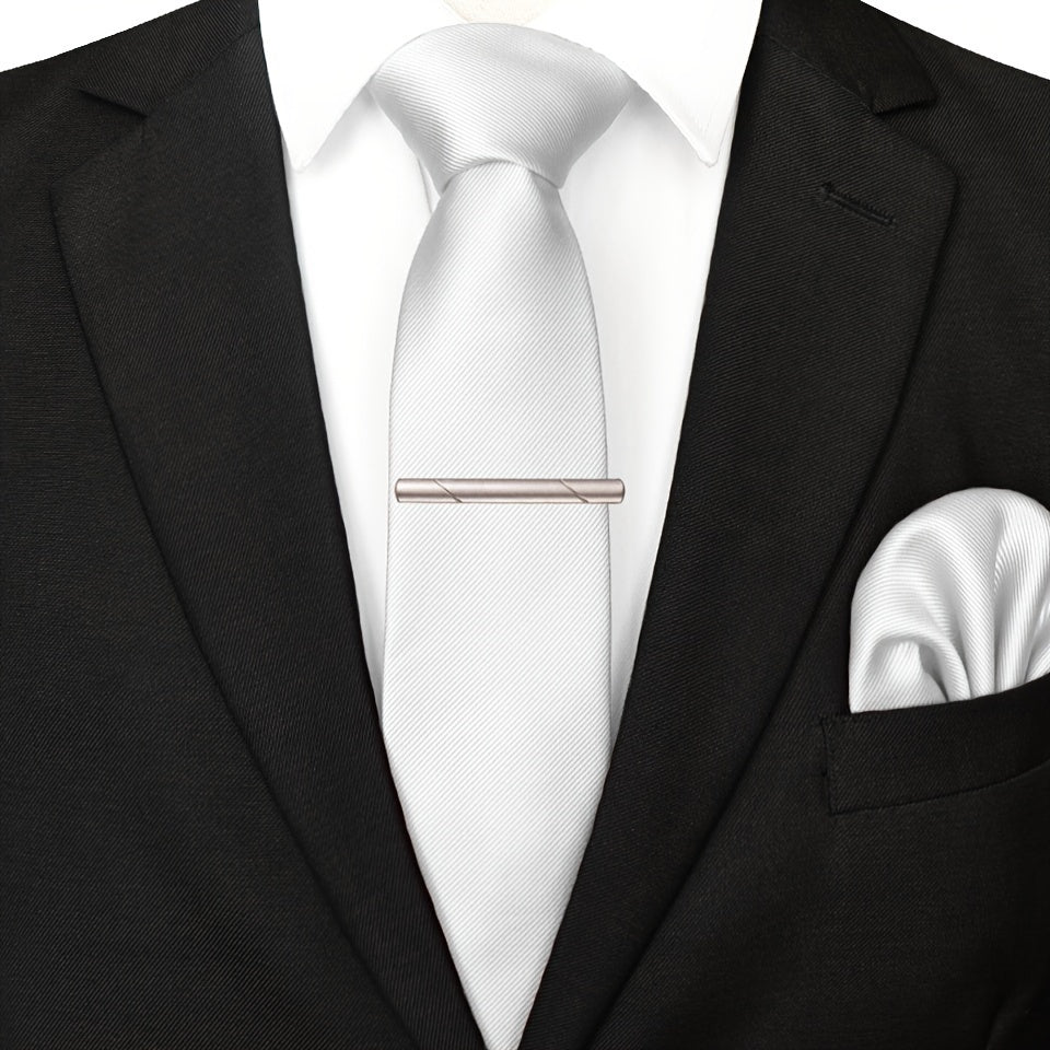 3pcs Ties & Tie Cips & Handkerchief, Suitable For Weddings Groomsmen Business Dances Parties, ideal choice for gifts