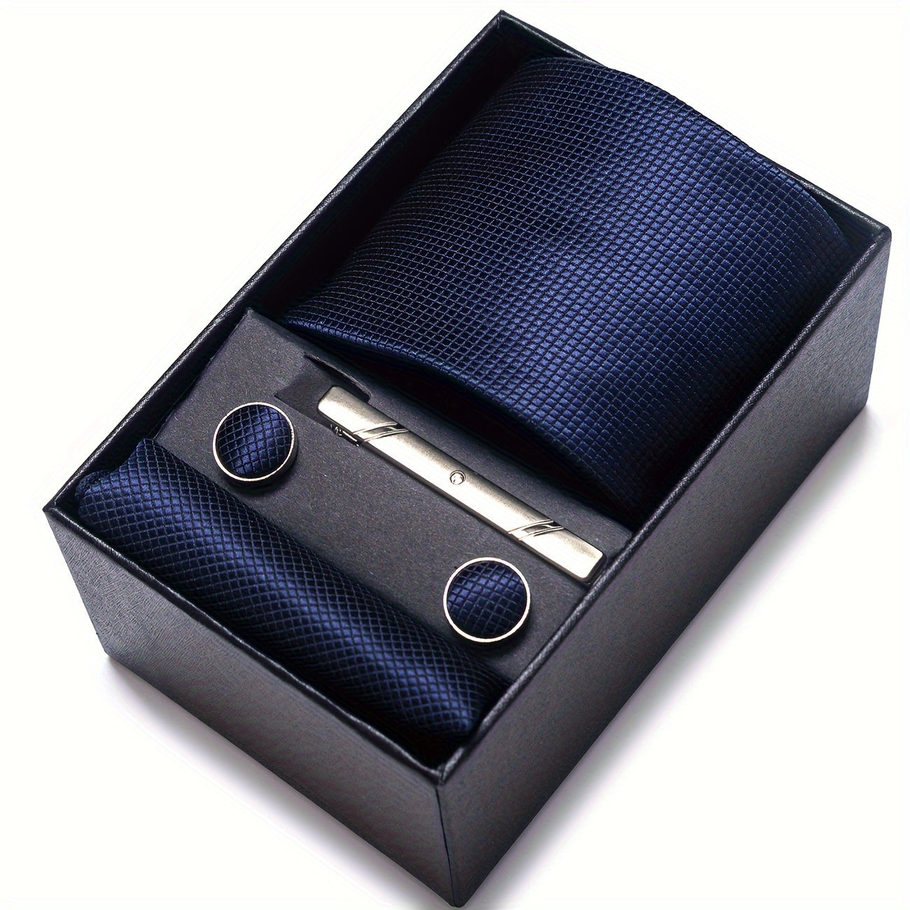 Men's Elegant Tie Set in Burgundy - 7.5cm Woven Polyester Necktie with Matching Pocket Square & Cufflinks, Perfect for Weddings & Formal Occasions - Stylish Gift Box Included, PASSABIN