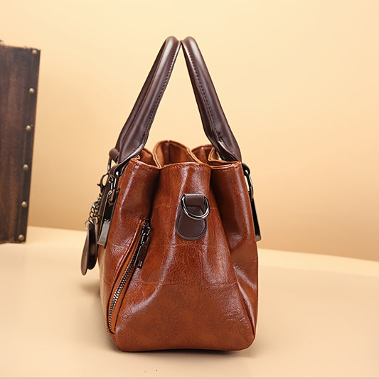 Women's Vintage Two-Tone Tote Handbag, Crossbody Shoulder Bag With Multiple Pockets, Adjustable Strap, Fashion Satchel, Durable Soft Purse
