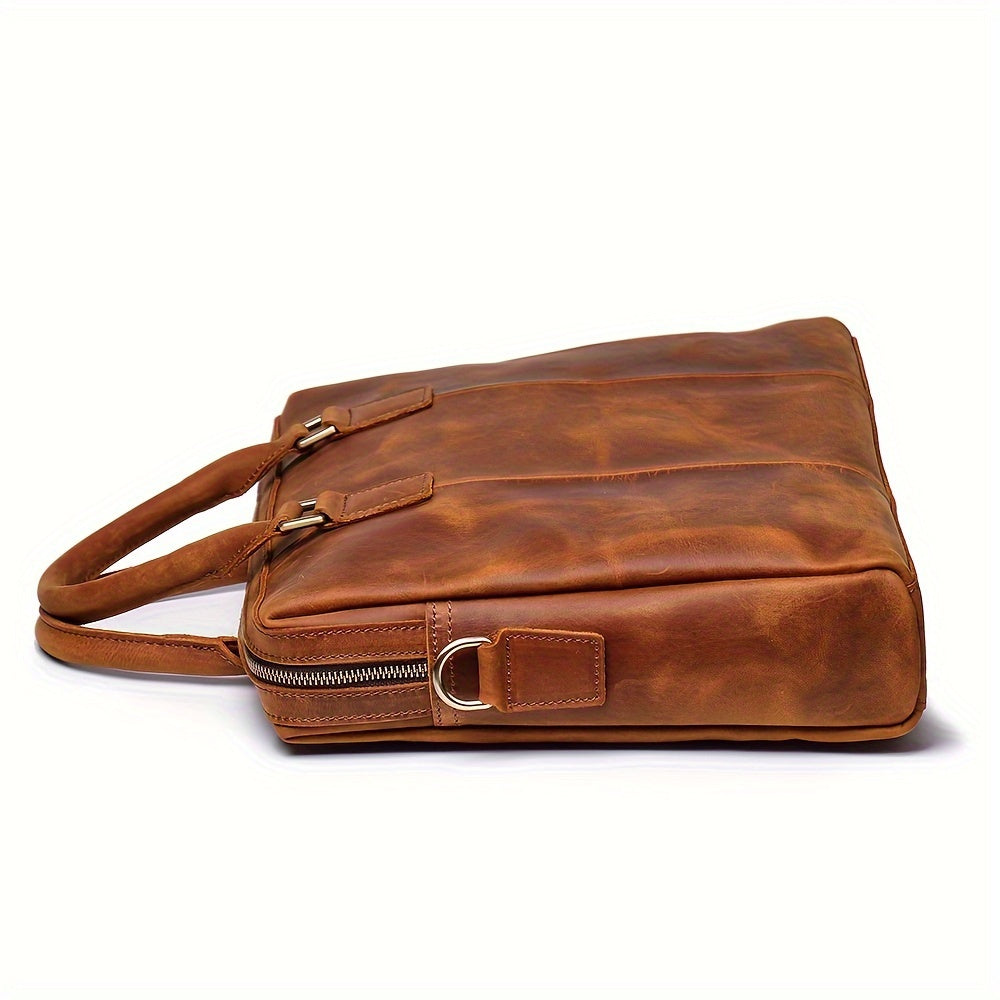 Men's Vintage New Leather Handbag, Large Capacity Computer Bag, Top Layer Cowhide Shoulder Bag, Business Briefcase, Ideal choice for Gifts