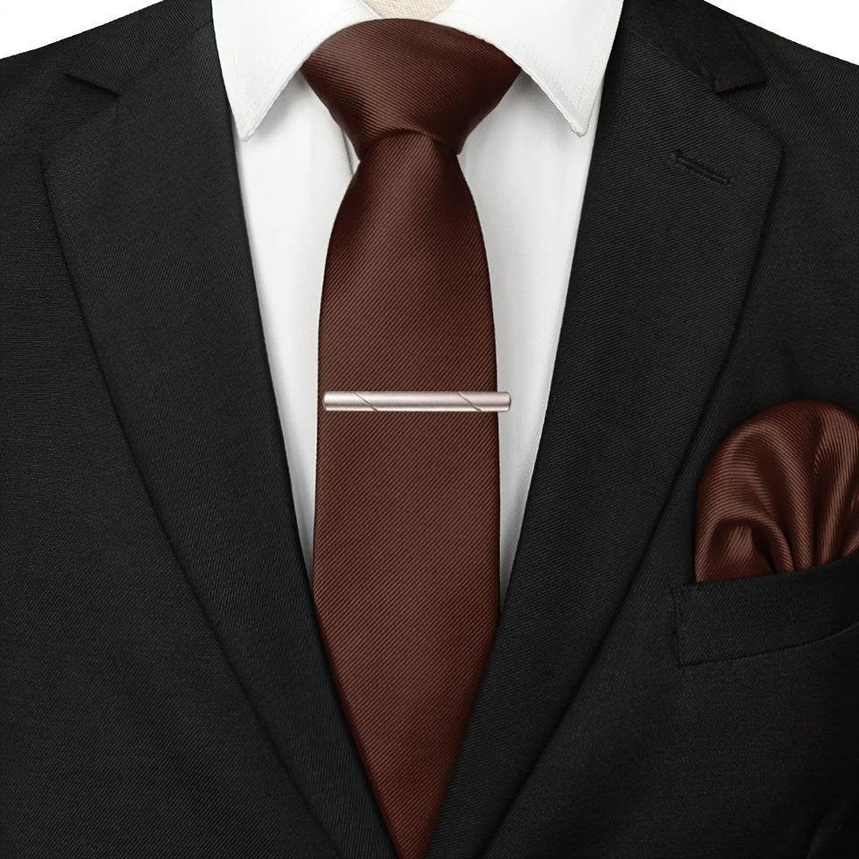 3pcs Ties & Tie Cips & Handkerchief, Suitable For Weddings Groomsmen Business Dances Parties, ideal choice for gifts