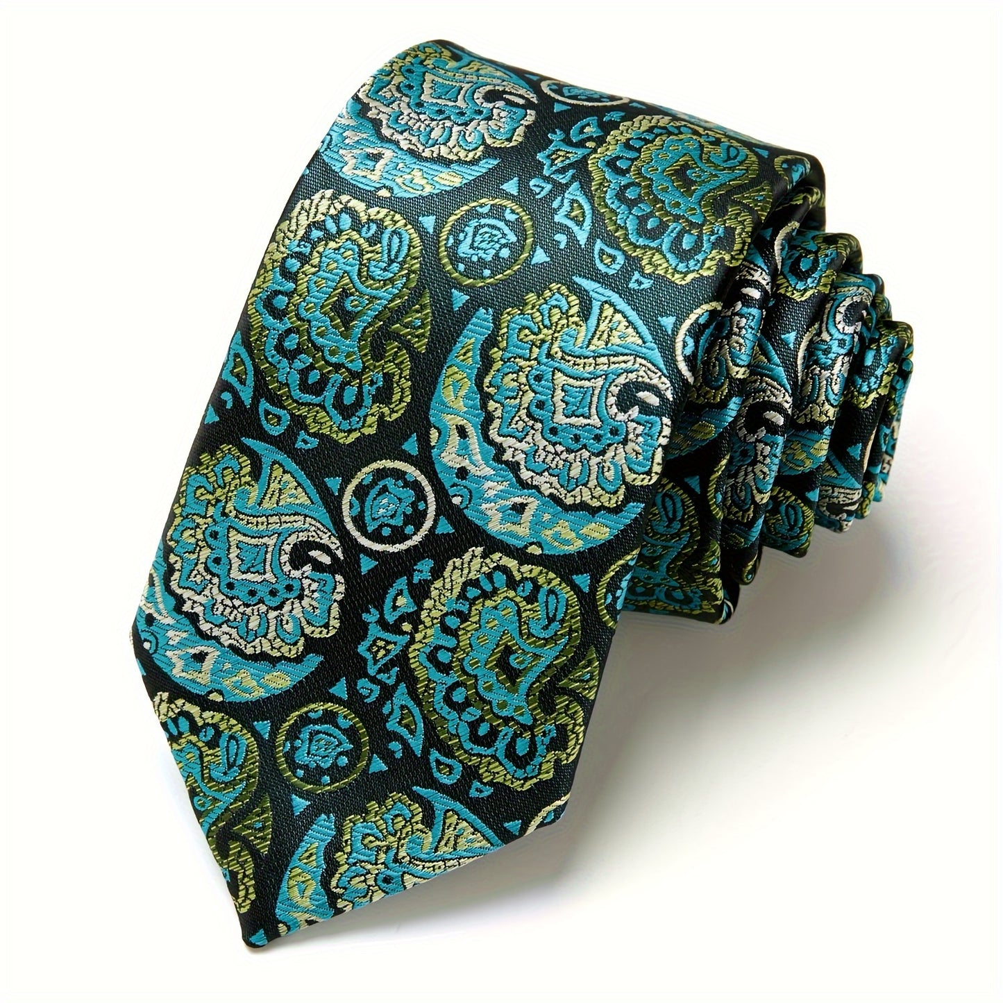 IN BLACK Men's Tie, Paisley Floral Necktie for Wedding Workplace