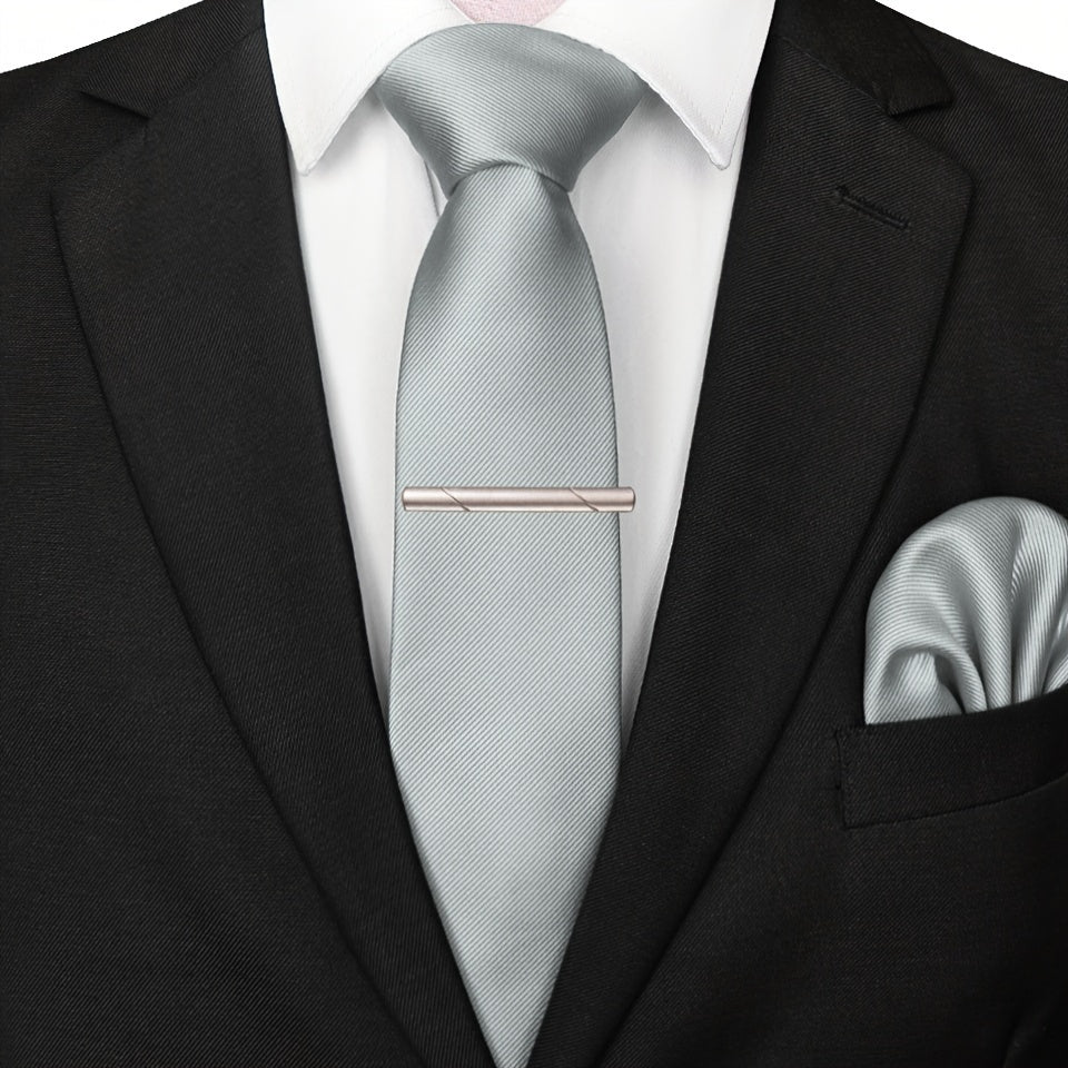 3pcs Ties & Tie Cips & Handkerchief, Suitable For Weddings Groomsmen Business Dances Parties, ideal choice for gifts