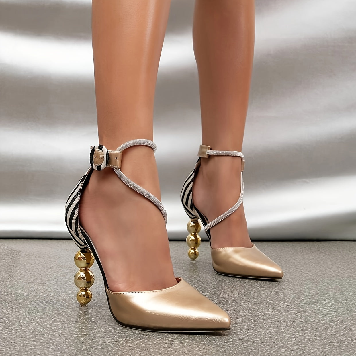 Women's Rhinestone Decor Special High Heels, Fashion Pointed Toe Dress Pumps, Stylish Buckle Strap Heels