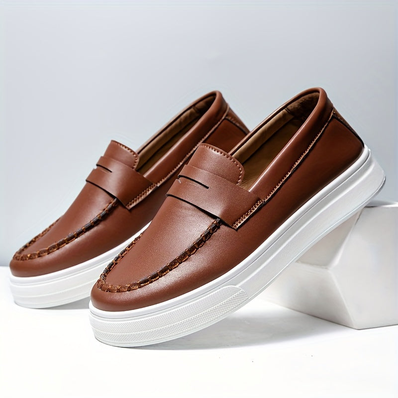 Men's Solid Color Platform Slip On Loafer Shoes, Comfy Non Slip Durable Casual Soft Sole Walking Shoes For Men's Outdoor Activities
