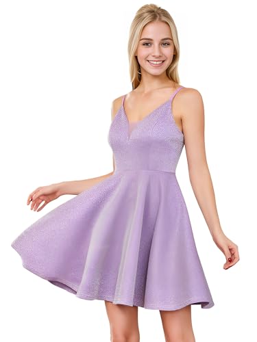 Ever-Pretty Women's Summer Dresses Glitter V Neck Spaghetti Straps Mini Wedding Guest Dress 03124