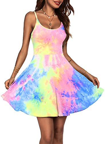 ACEVOG Women's 2024 Summer Dress Adjustable Spaghetti Strap Boho Floral Fit & Flare Beach Sundress