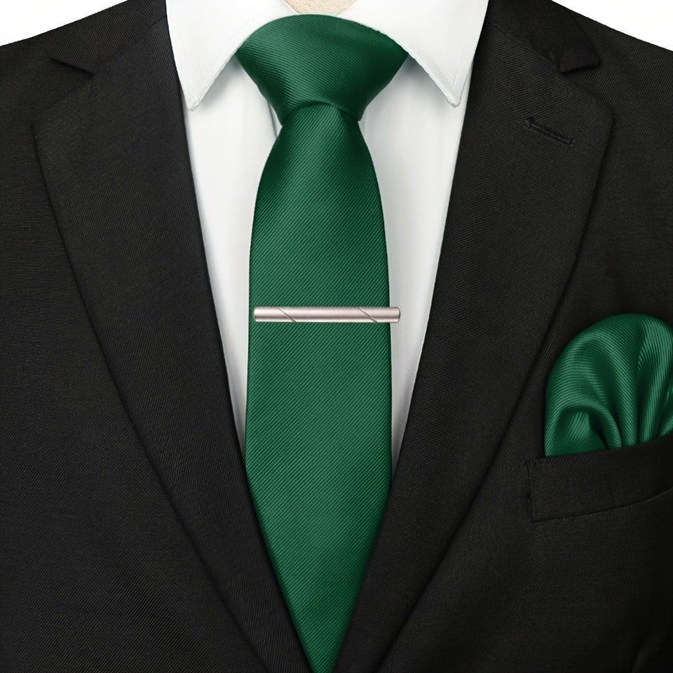 3pcs Ties & Tie Cips & Handkerchief, Suitable For Weddings Groomsmen Business Dances Parties, ideal choice for gifts