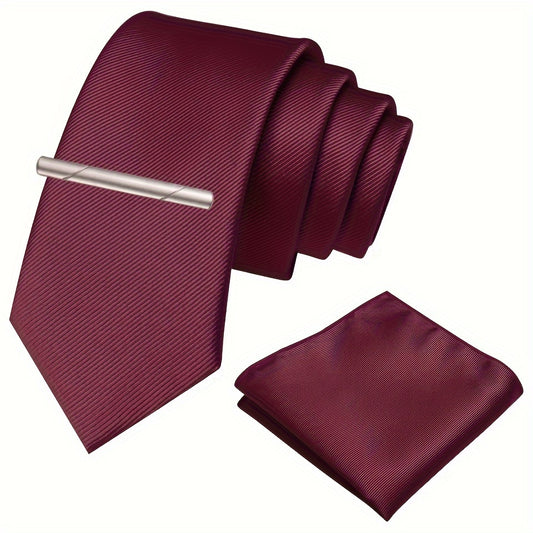 3pcs Ties & Tie Cips & Handkerchief, Suitable For Weddings Groomsmen Business Dances Parties, ideal choice for gifts