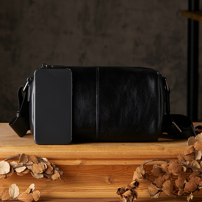 Vegetable Tanned Top Layer Cowhide Men's Slant Shoulder Bag, Mini Pillow Bag, Genuine Leather Classic Phone Pack Stylish Commuter Purse Bags