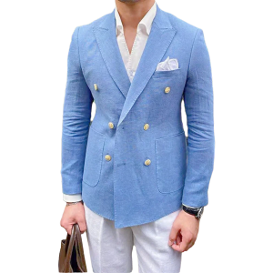 Men's Slim Fit Lapel Blazers for Business Prom Wedding Double Breasted Design (Blue Green Purple Orange Yellow)