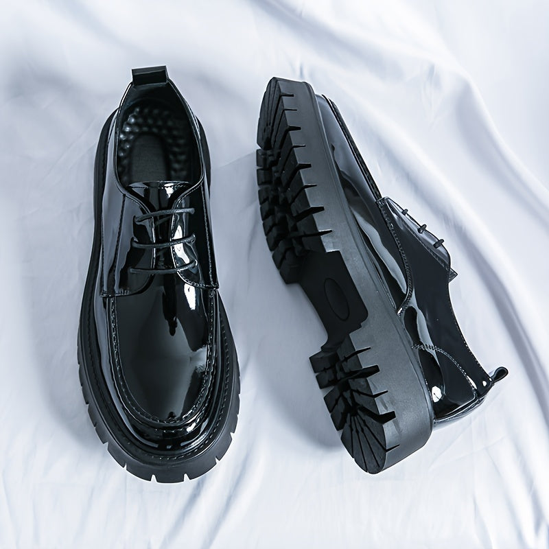 Men's Round Toe Versatile Semi-formal Dress Shoes, Wear-resistant Non Slip Lace-up Shoes For Business Office