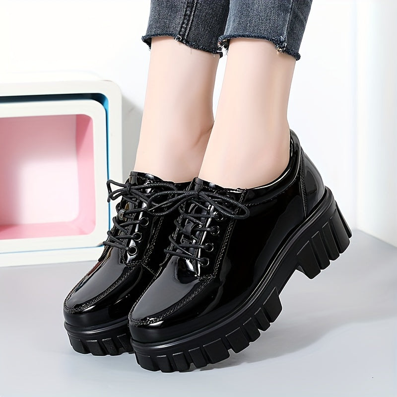 Women's Solid Color Loafers, Fashion Lace Up Platform Shoes, Comfortable Faux Leather Shoes