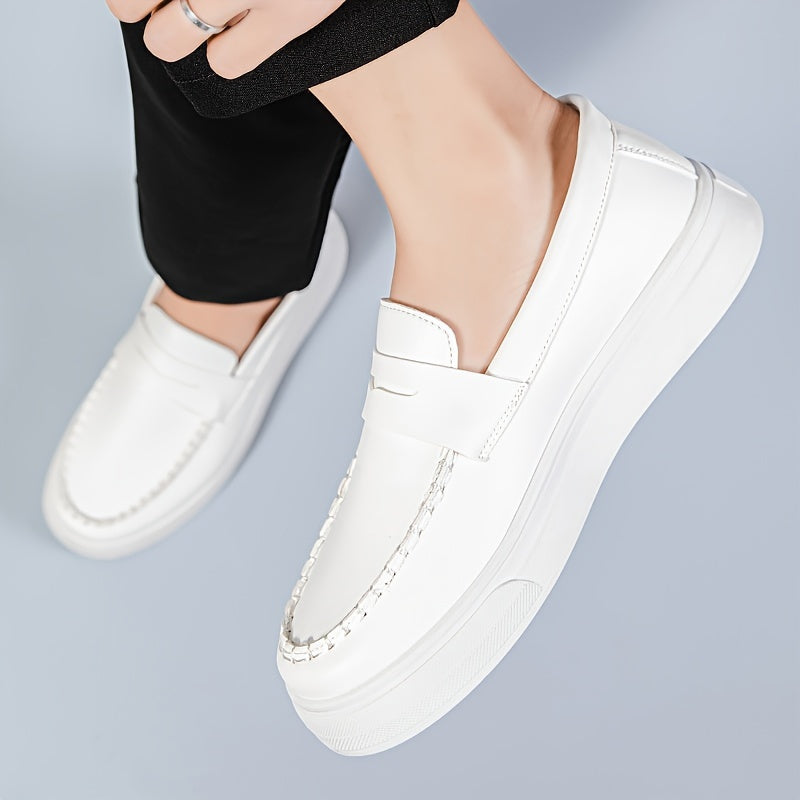 Men's Solid Color Platform Slip On Loafer Shoes, Comfy Non Slip Durable Casual Soft Sole Walking Shoes For Men's Outdoor Activities