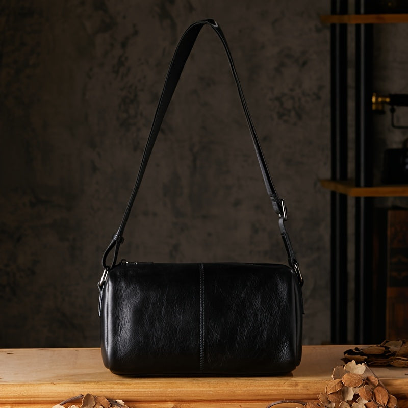 Vegetable Tanned Top Layer Cowhide Men's Slant Shoulder Bag, Mini Pillow Bag, Genuine Leather Classic Phone Pack Stylish Commuter Purse Bags