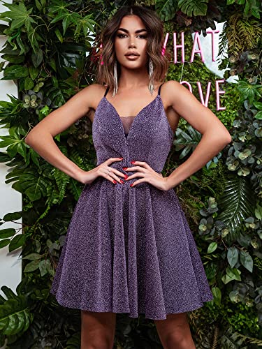 Ever-Pretty Women's Summer Dresses Glitter V Neck Spaghetti Straps Mini Wedding Guest Dress 03124