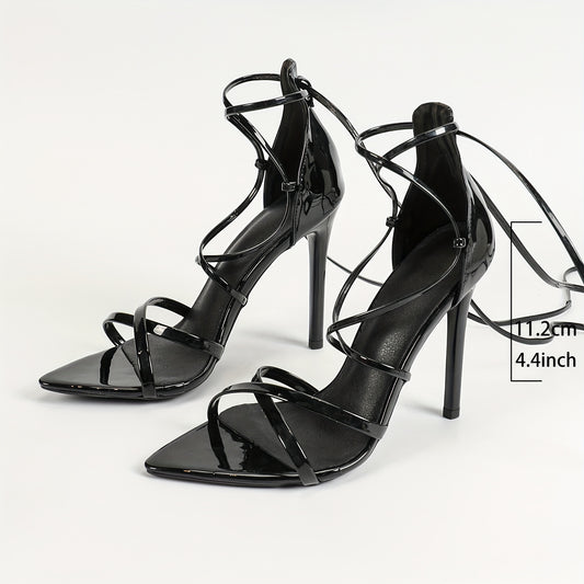 Black Lace-Up Stiletto Sandals For Women - Sexy Open Toe, High Heel Party Fashion Shoes With Ankle Straps