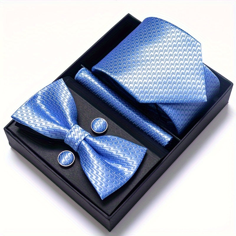 IN BLACK Passabin Men's Fashion Tie & Bow Set with Pocket Square and Cufflinks - Polyester, Woven, Perfect for Business & Wedding Attire