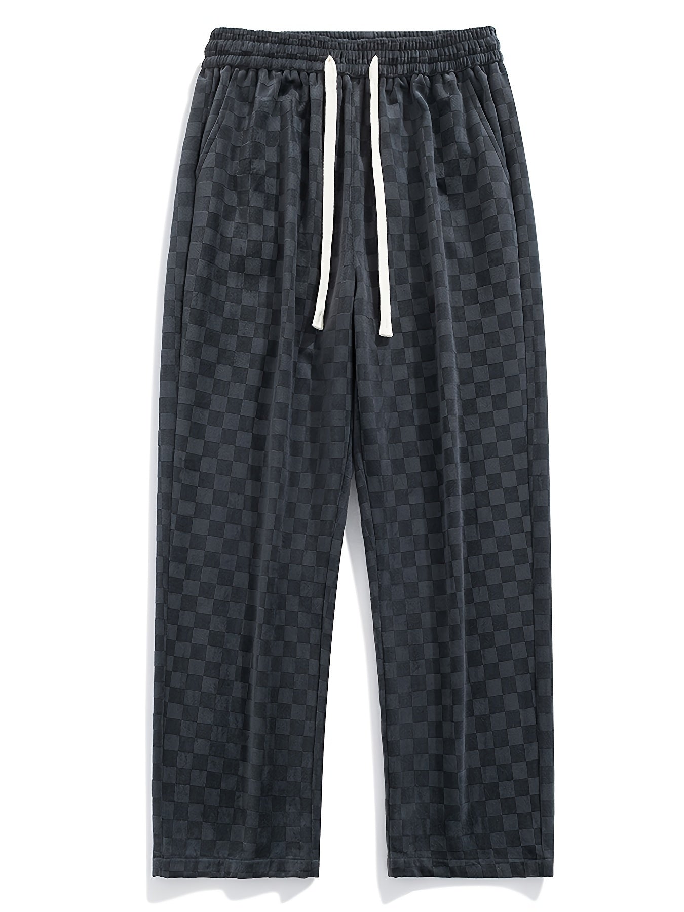 Men's Solid Color Corduroy Straight Leg Pants With Drawstrings, Casual Autumn And Winter Trousers As Gift
